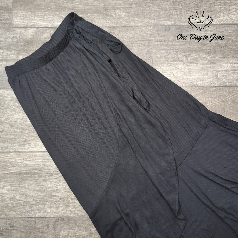 Go Couture Ribbed Tulip High Low Midi Skirt Black Pull On Size S